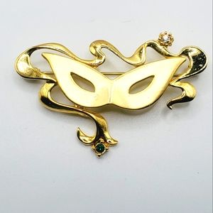 Vintage masquerade ball Mardi Gras mask crystals gold 80's